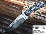Perkin Knives Acero de Damasco Cuchillo de Caza con Vaina de Piel