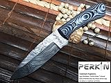 Perkin Knives Acero de Damasco Cuchillo de Caza con Vaina de Piel