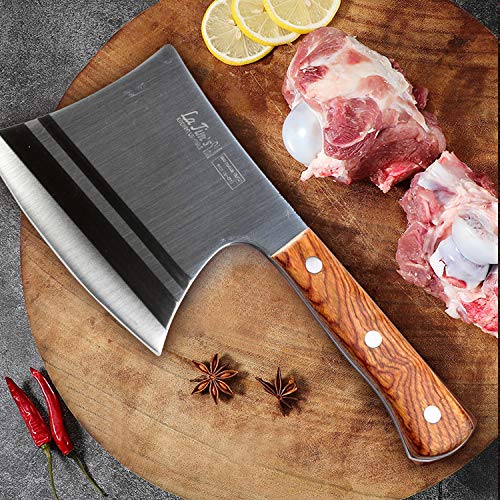 LA TIM'S Cuchillo de carnicero, cuchillo de 0.9 Kg para trabajo pesado con acero forjado a mano con alto contenido de...