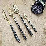Set de Cubiertos de 24 Piezas, Cuchillos y Tenedores para Cubiertos de Acero Inoxidable 304-Oro Negro para...