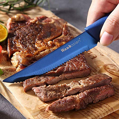wanbasion 8 Piezas Azul Juego De Cuchillos para Carne, Set De Cuchillos De Cocina Profesional, Cuchillos De Carne Acero...