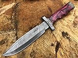 Perkin Knives Damasco Cuchillo de caza de acero hecho a mano Cuchillo de hoja fija - AR601, Red wood handle and damascus...